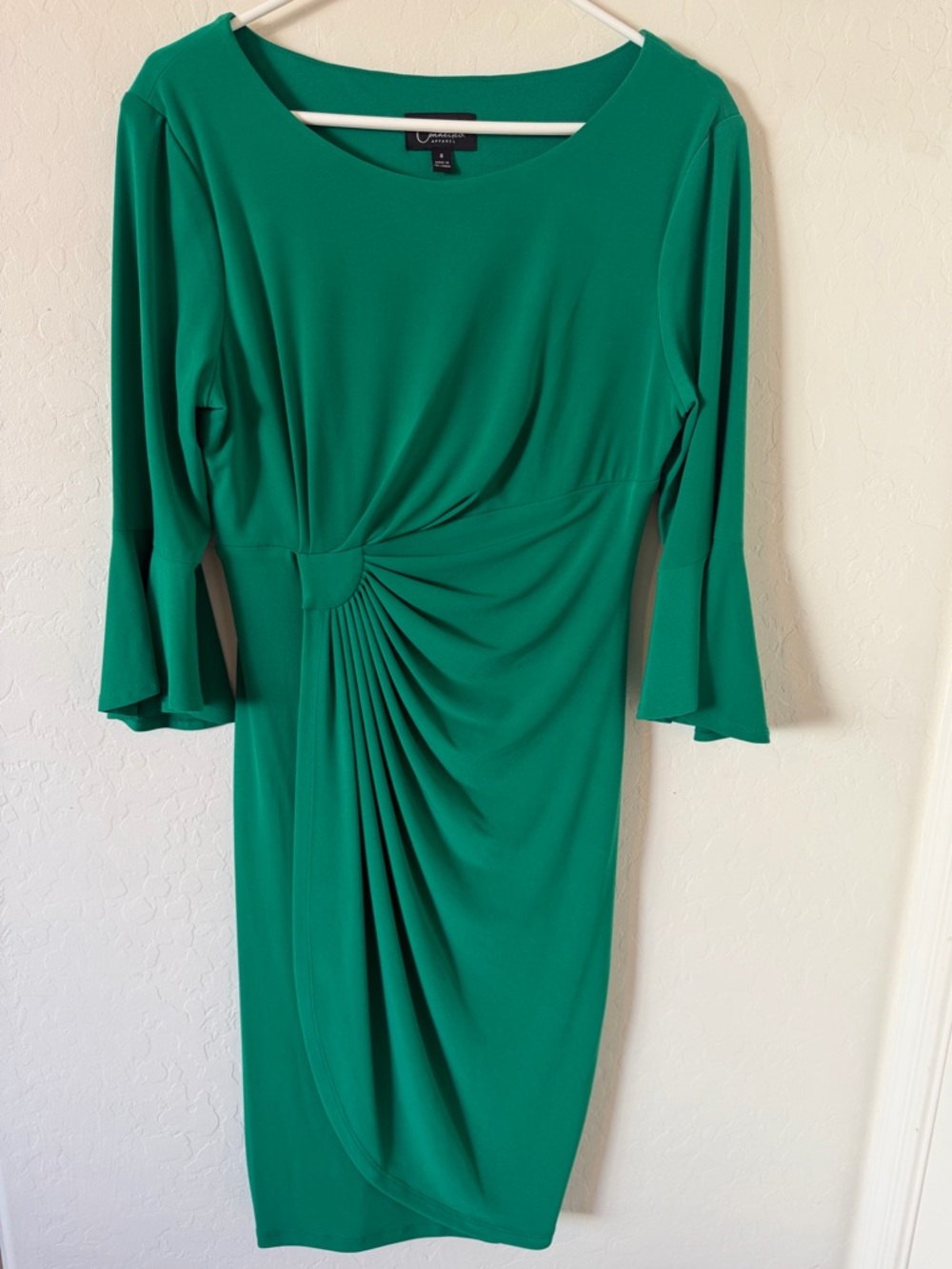 connected apparel Emerald Green Long Sleeve Draped Sheath Dress